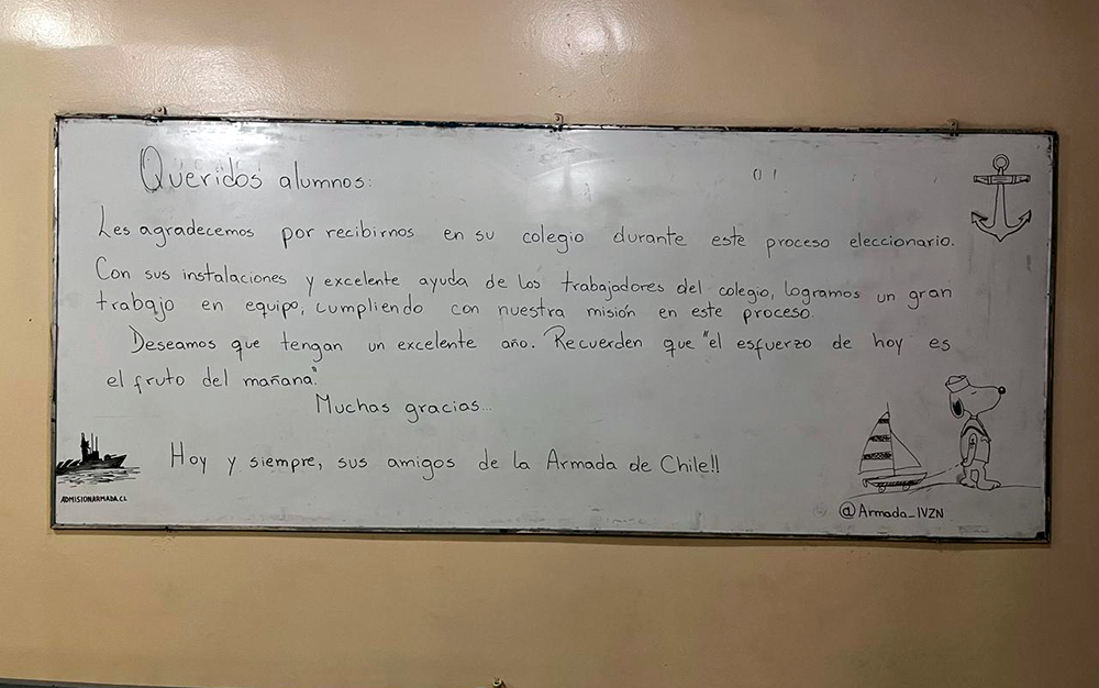 Armada de Chile deja emotivo mensaje tras ocupar nuestro colegio en las elecciones
